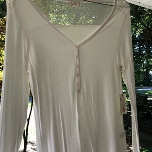 Long-sleeved white shirt with sheer panel on back